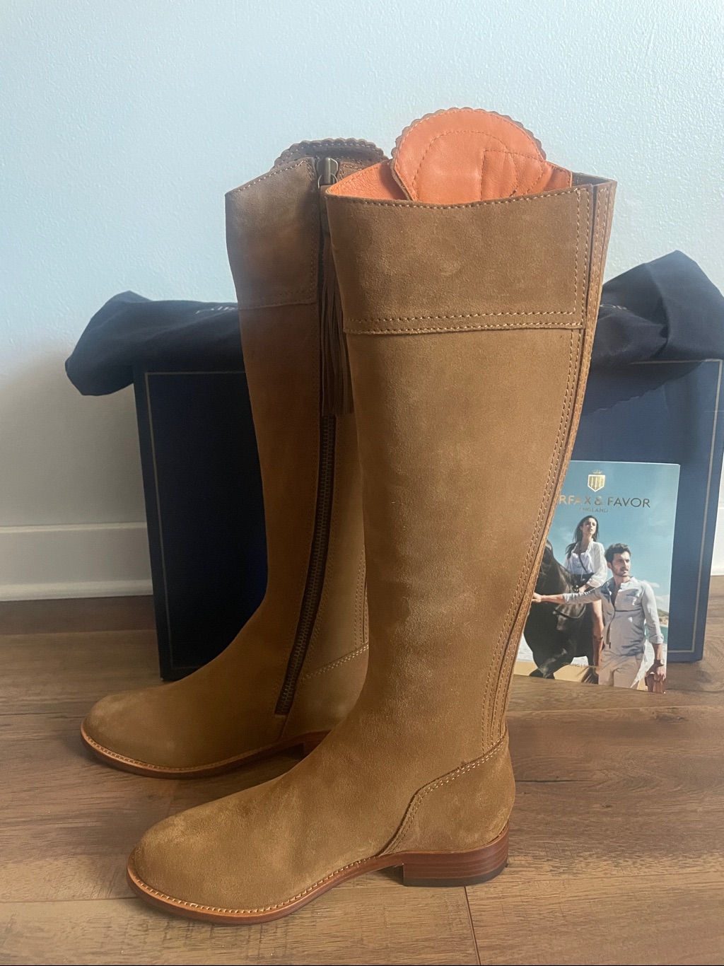 New Fairfax And Favor Tan Suede Regina Tall Riding Boots Size 37 — image 3 of 8